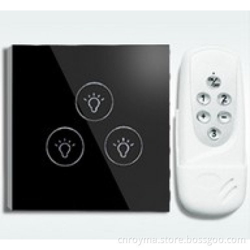 wireless remote control touch switch &light switch 3 gang with crystal tempered glass switch